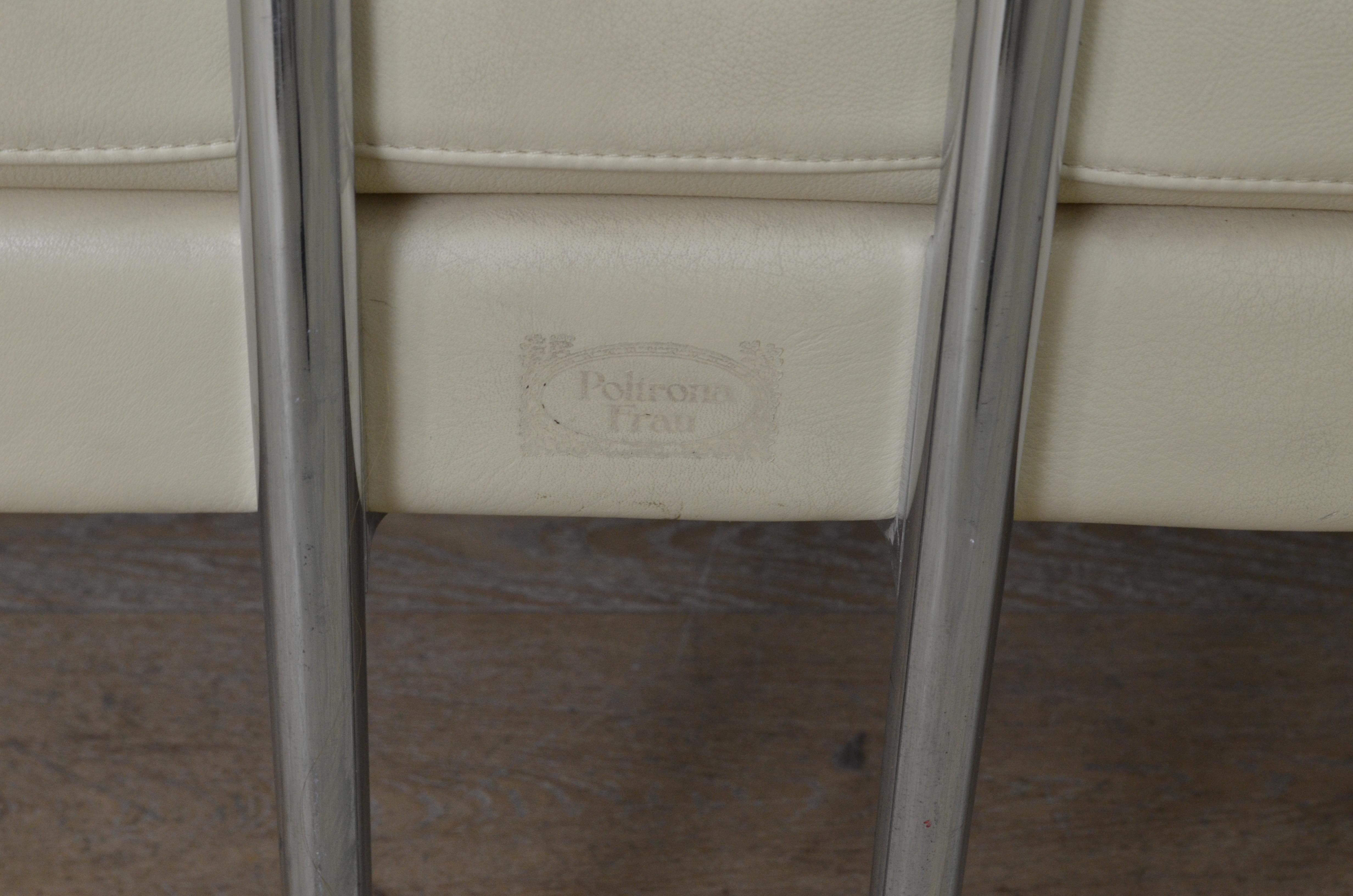 Cream Color Leather and Chromed Steel Sofa Hydra Model, for Poltrona Frau, 1990s 1