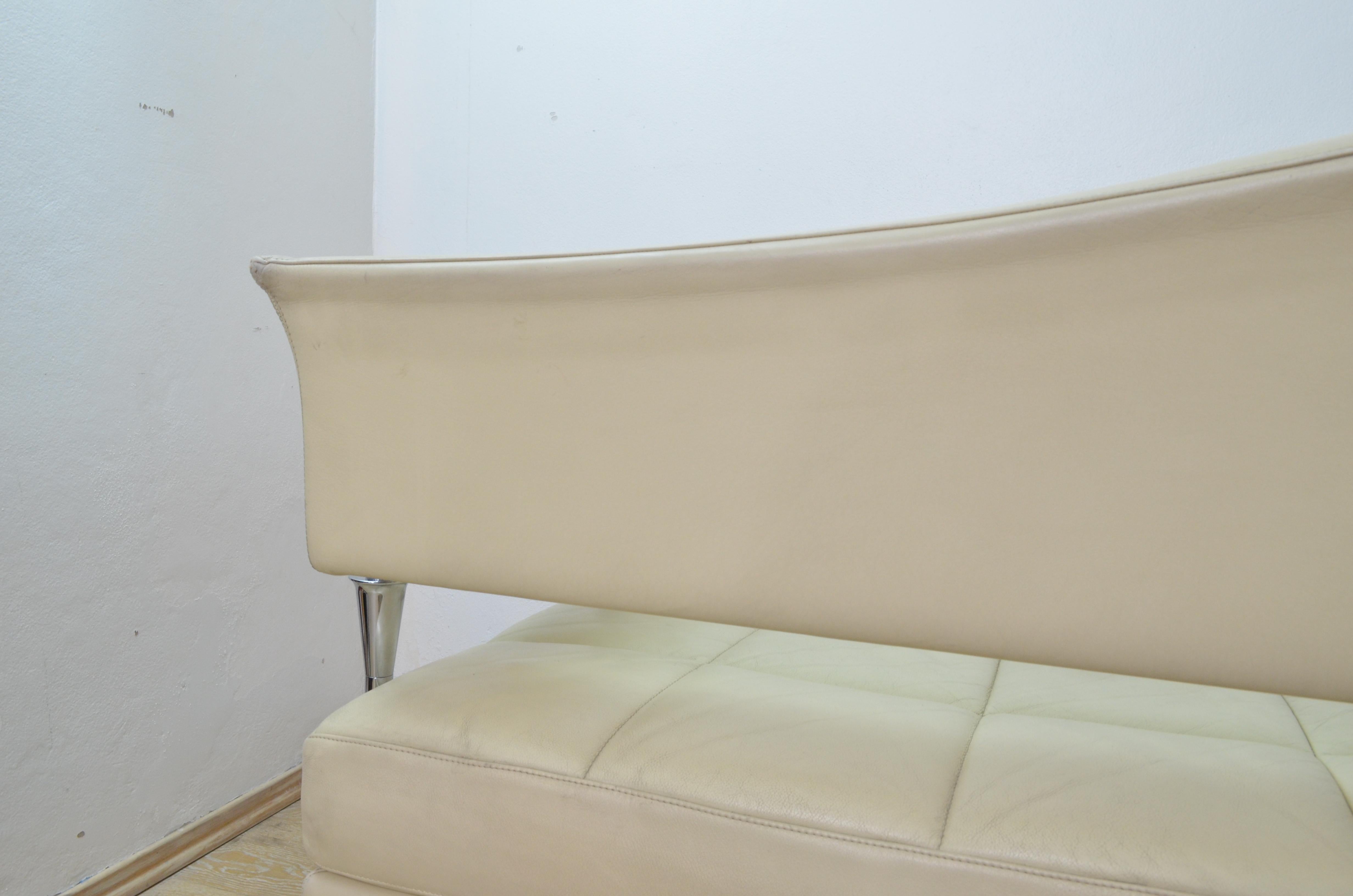 Cream Color Leather and Chromed Steel Sofa Hydra Model, for Poltrona Frau, 1990s 2