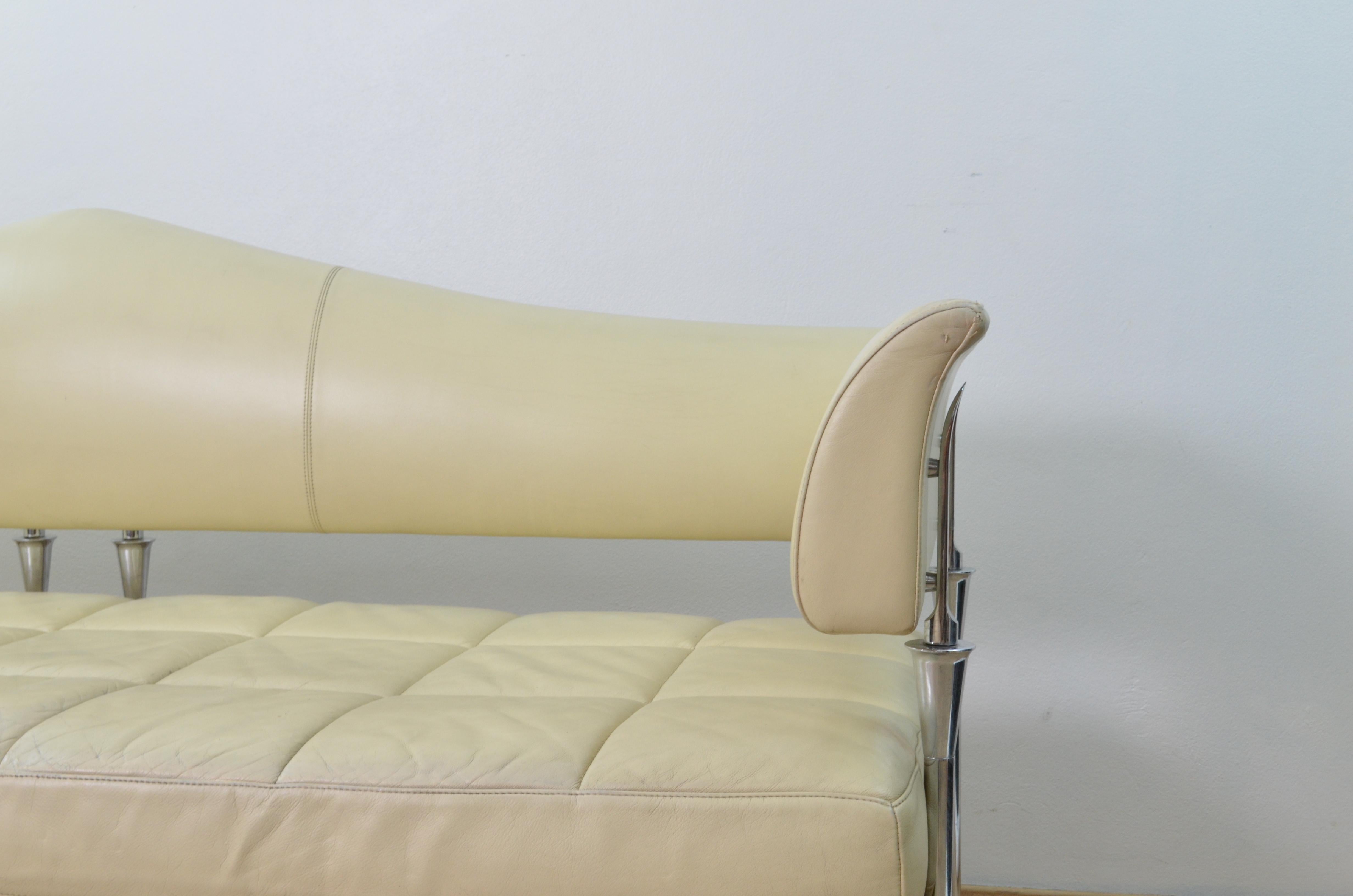 Cream Color Leather and Chromed Steel Sofa Hydra Model, for Poltrona Frau, 1990s 5
