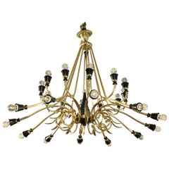 1950s Italian Empire Style Brass and Black Lacquer Chandelier