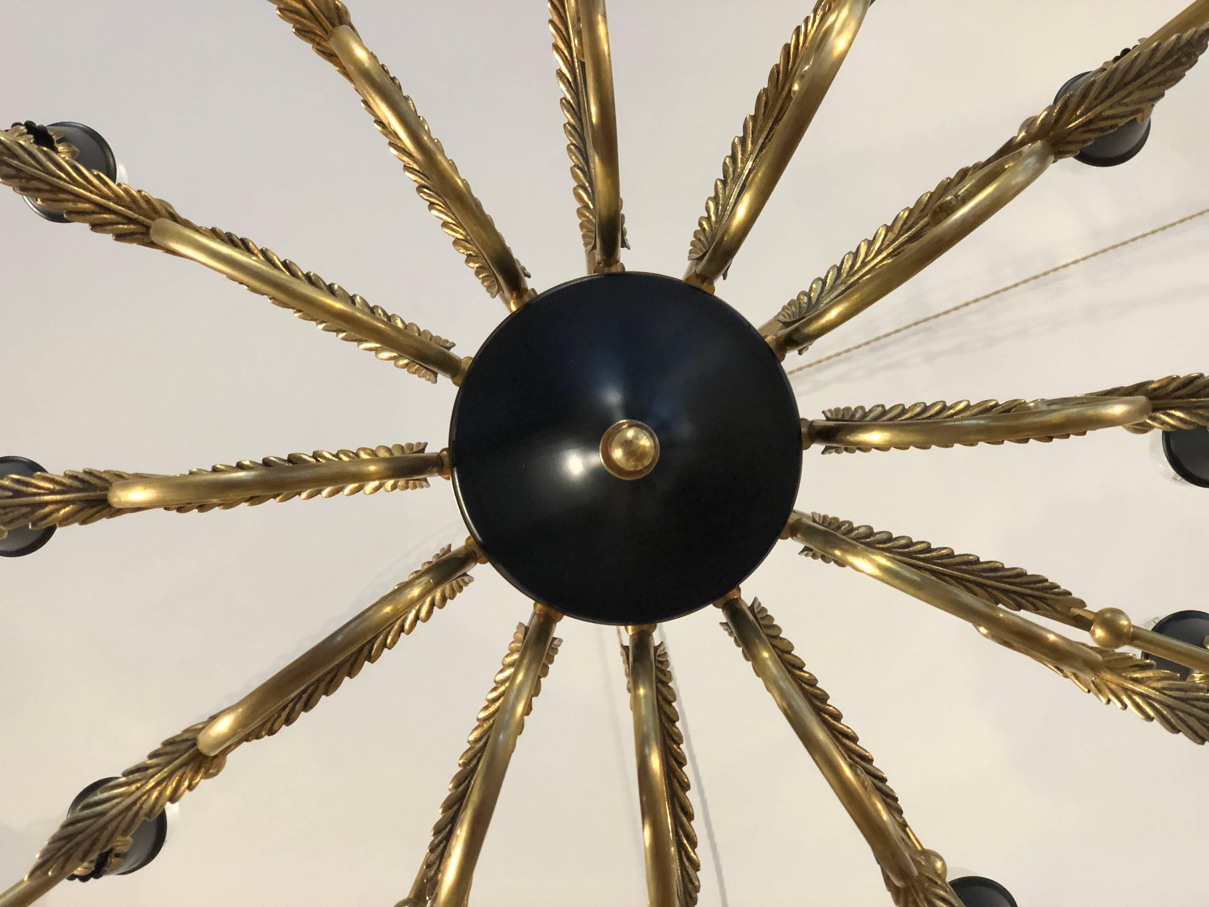 1950s Italian Empire Style Brass and Black Lacquer Chandelier 3