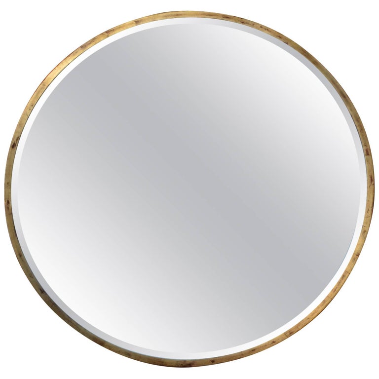 Customizable Round Gold Leaf On Red Base Iron Frame Mirror Industrial Style