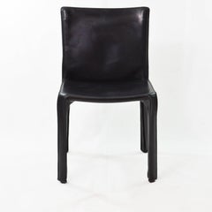 Black Leather Italian Cab 412 Chairs for Cassina by Mario Bellini Designer, 1980