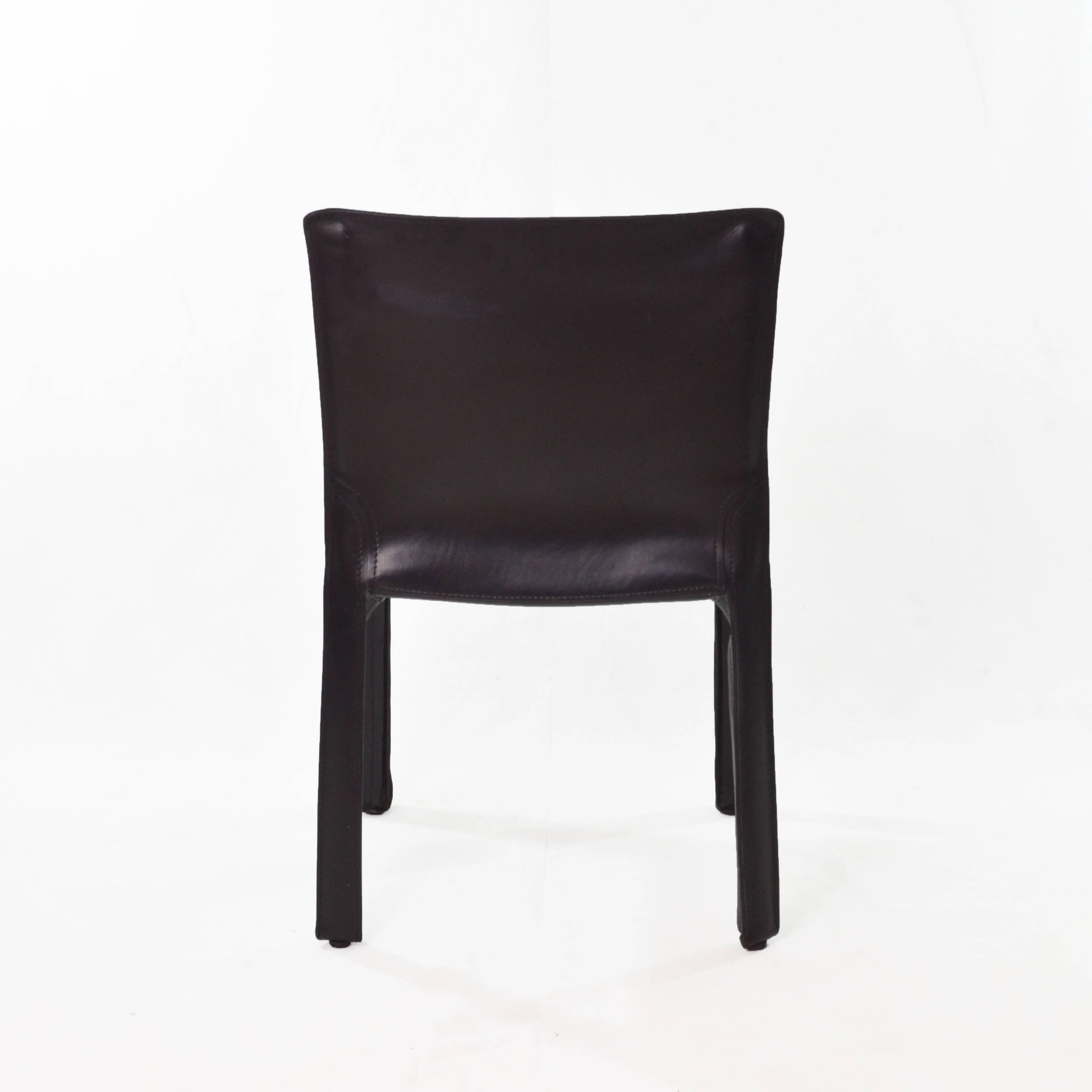 Post-Modern Black Leather Italian Cab 412 Chairs for Cassina by Mario Bellini Designer, 1980