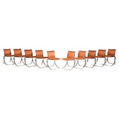 1970s Orange Upholstery Chromed Steel Chairs Set of Six