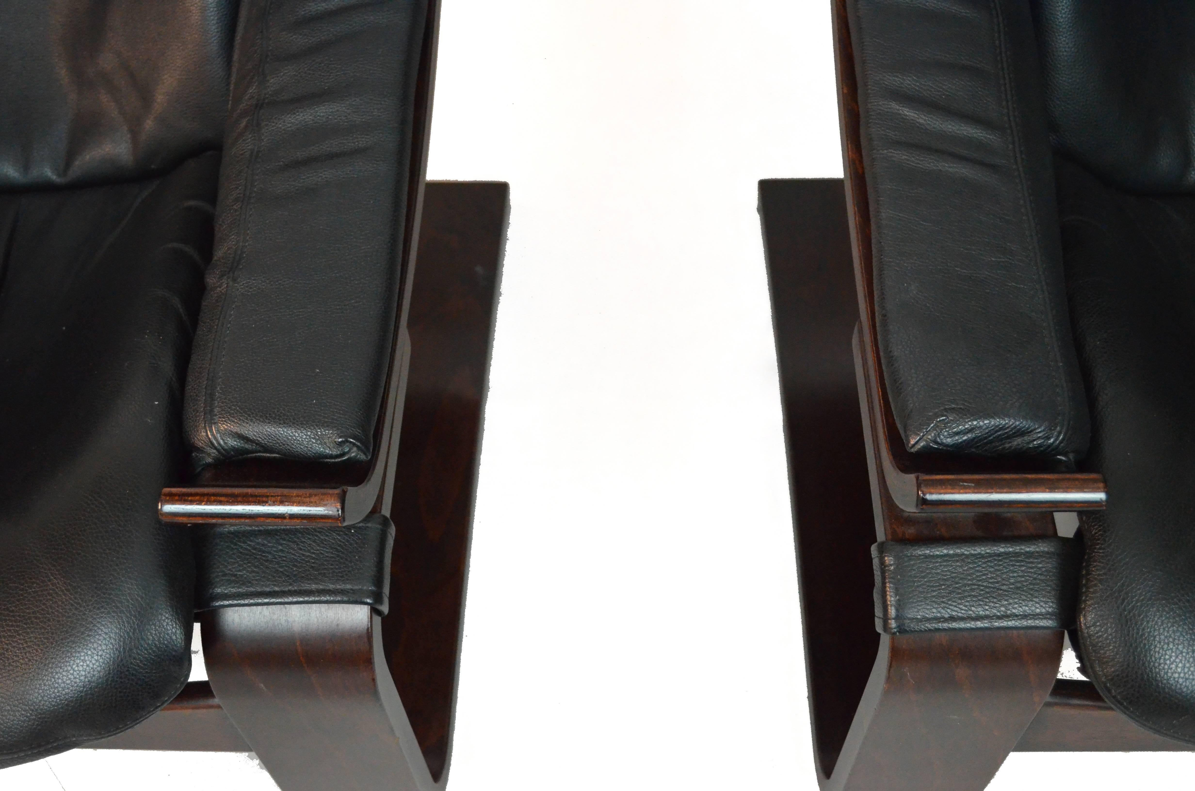 Italian 20th Century Black Leather Armchairs
