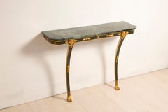 Empire-style console table with green Alps marble and gold-plated friezes from the 1970s