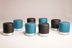 1970s round leather poufs - 8 available, 2 different colors