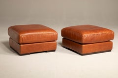 Two Baxter Poufs in Tuscany Leather, Cognac Color from the 1990s, with Logo
