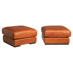 Two Baxter Poufs in Tuscany Leather, Cognac Color from the 1990s, with Logo