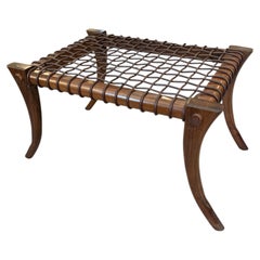 Klismos Bench Made of Wood with Saber Legs and Woven Leather