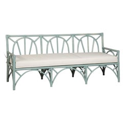 Light blue-gray bamboo sofa from Vivai del Sud with white cushions from the 1980s