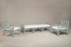 Vivai del Sud Blue-gray bamboo armchairs from the '80s - set of 2