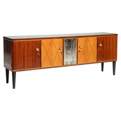 Art Deco walnut and maple sideboard with original handles