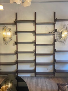 1970s Wooden and Iron Bookshelf with 4 Uprights and Adjustable Shelves