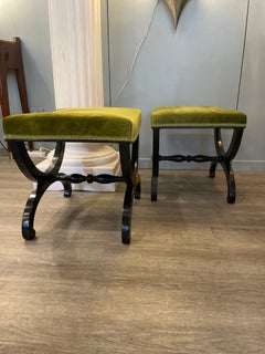 Set of two stools made of ebonized wood in the Neoclassical style of the 1950s