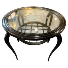 Paolo Buffa, round coffee table, made of ebonized wood and screen-printed glass, 1940