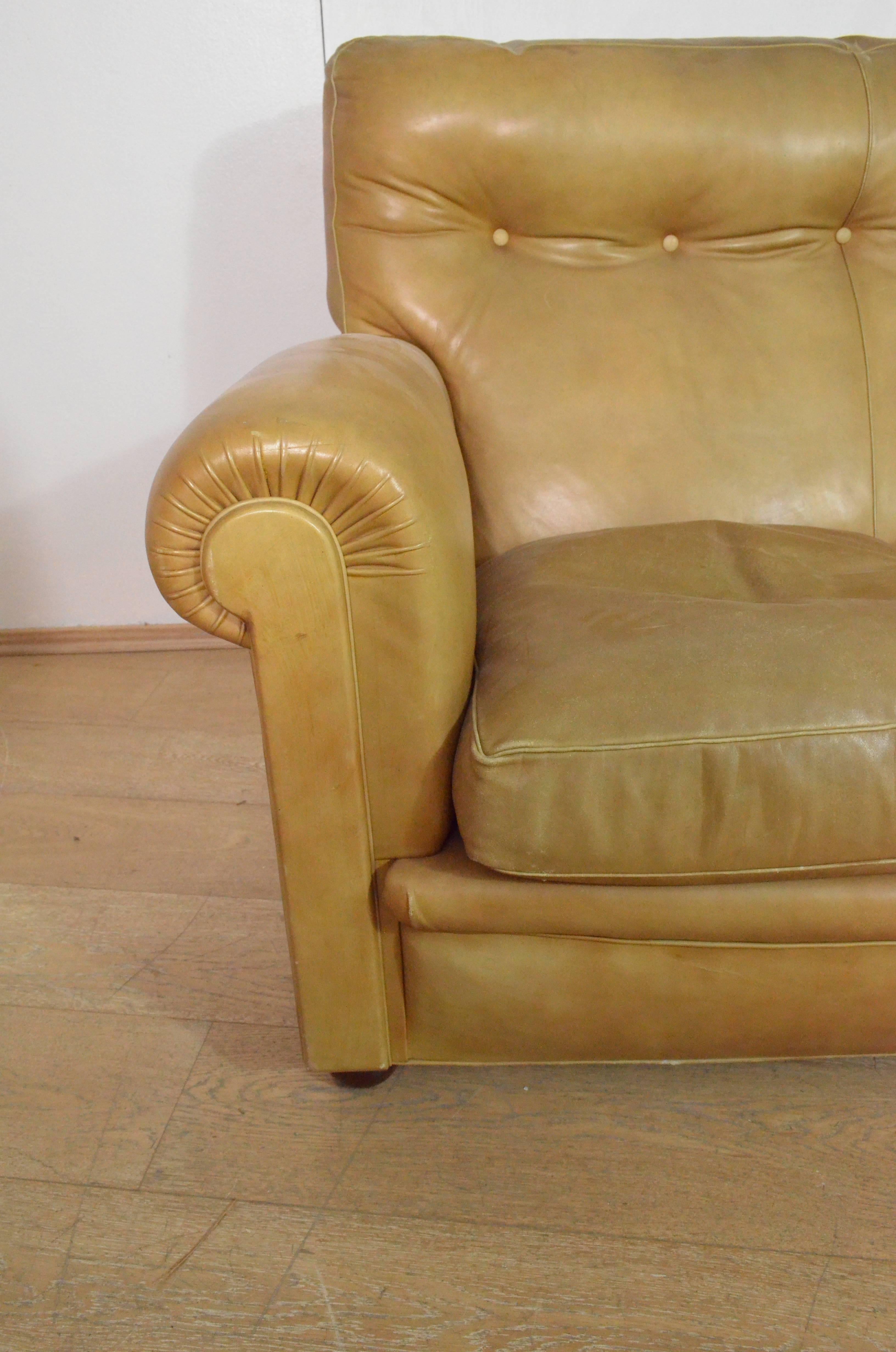 Modern 1960s Cognac color leather Sofa Marked Poltrona Frau