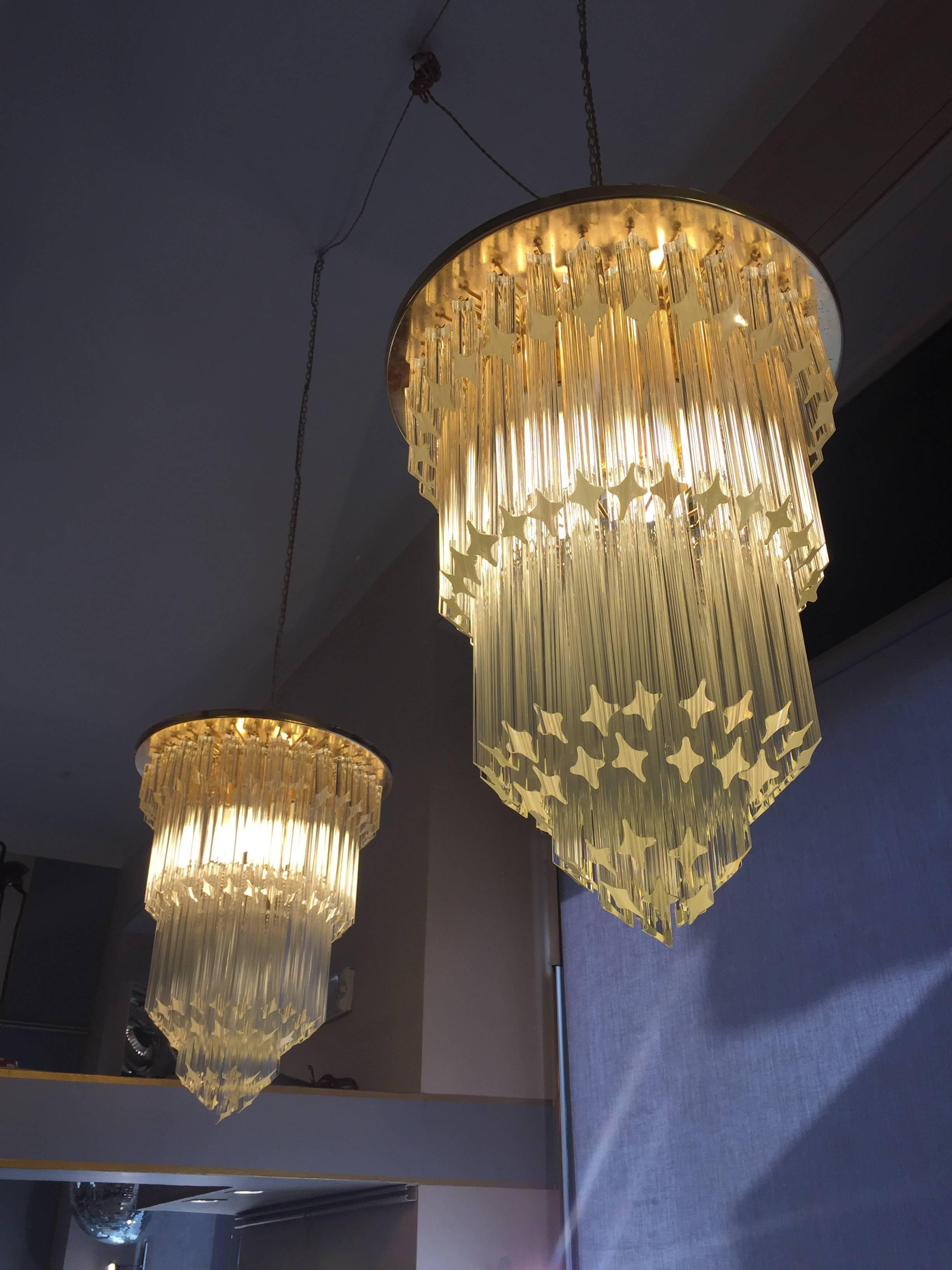 Mid-20th Century 20th Century Chandelier, Massive Glass and Brass, Venini Manner