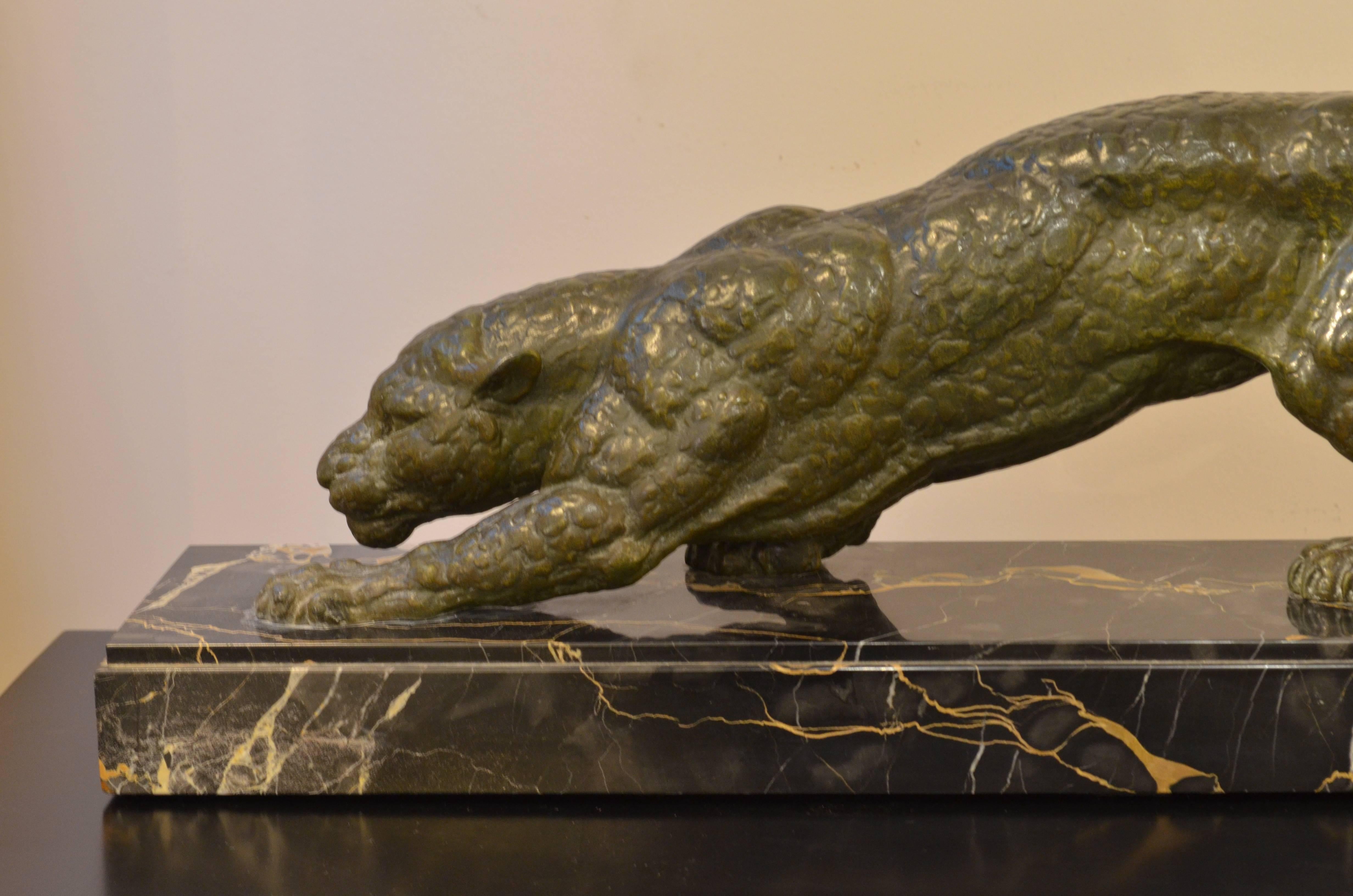 1930s Art Deco Chiparus Panther Bronze marble base Sculpture 3