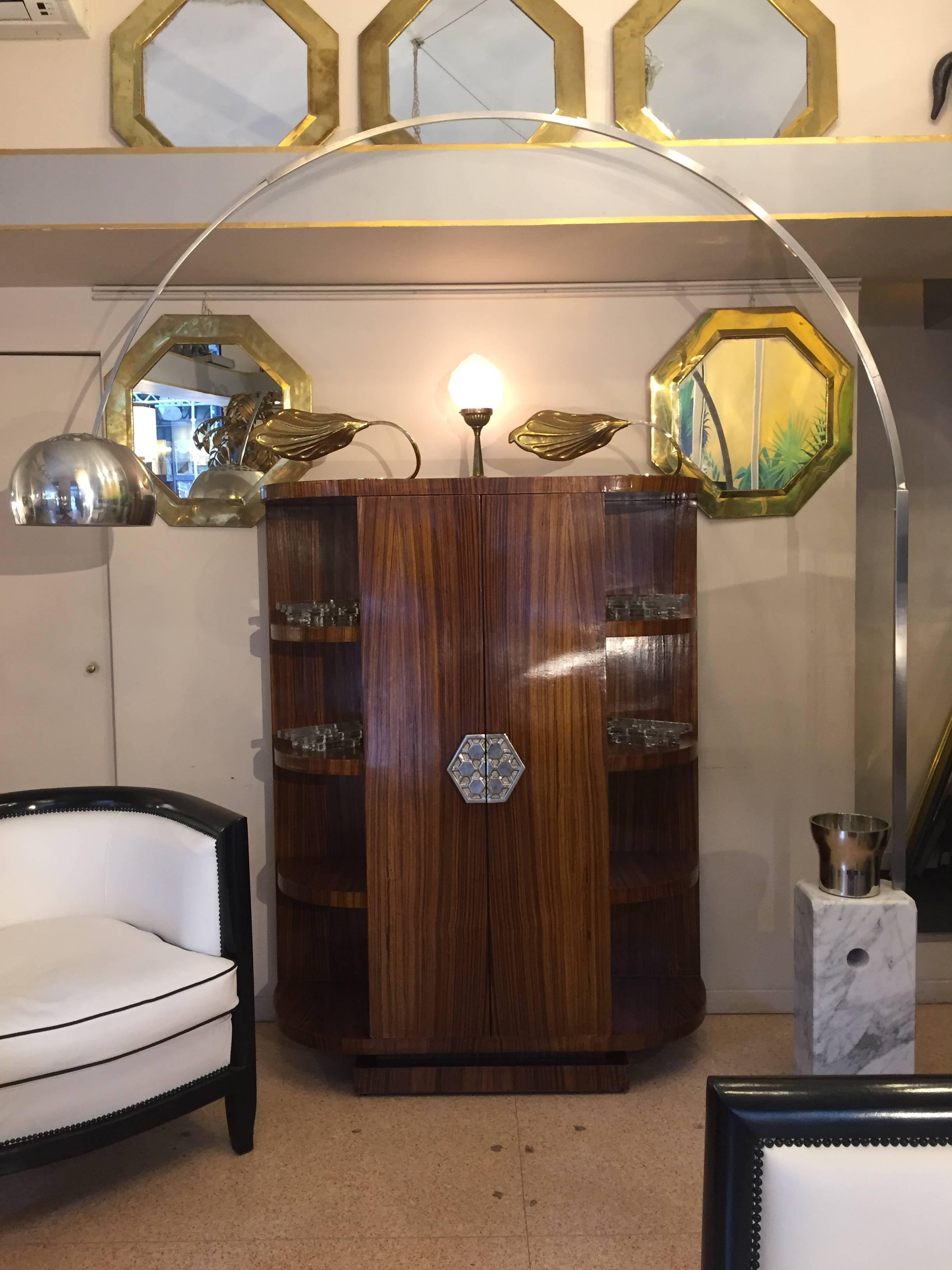1930s Art Deco Macassar Wood two Doors Rounded Corners Bar Cabinet 1