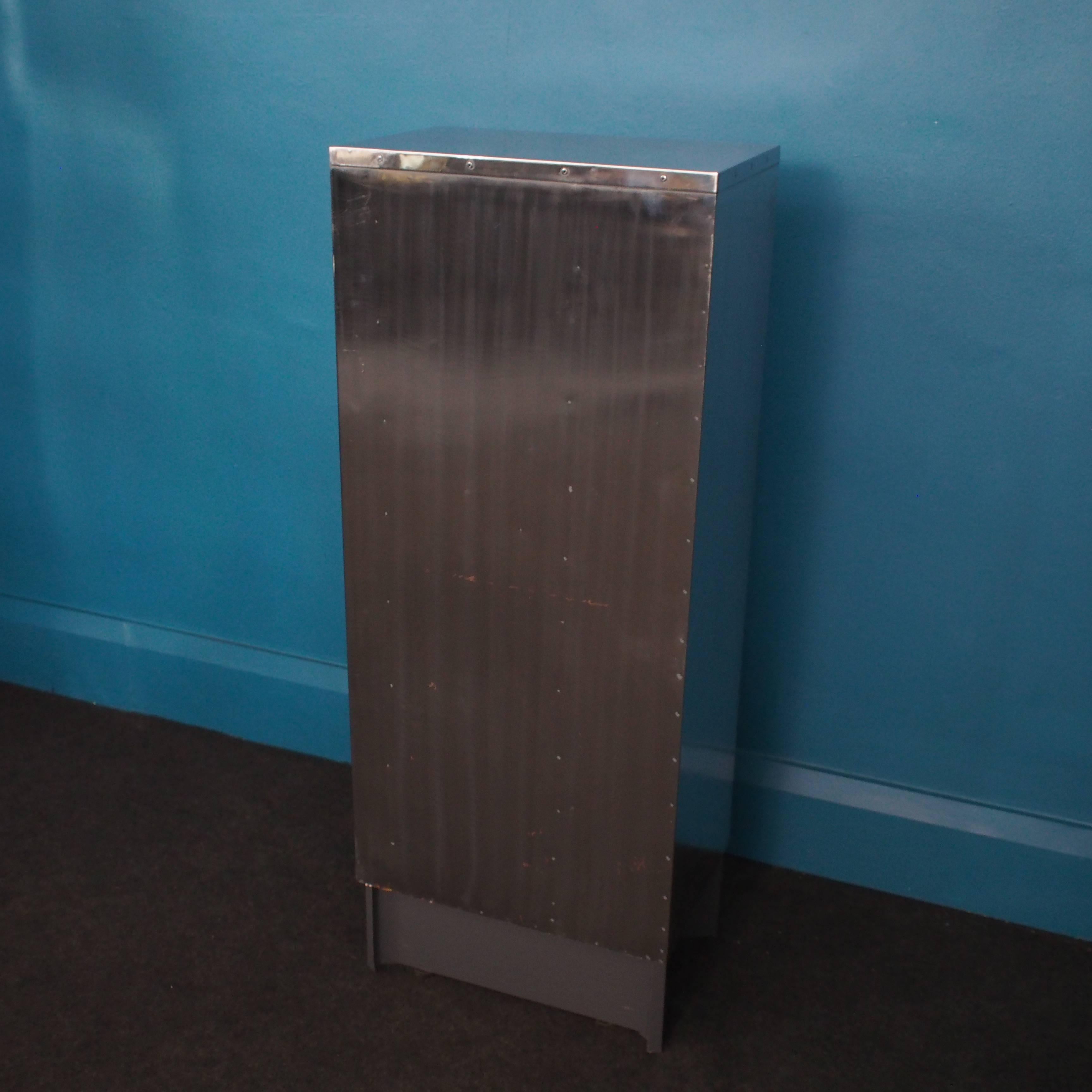 Old Polished Steel Filing Cabinet Set on Angular Base, circa 1930 In Good Condition For Sale In Chester, Flintshire