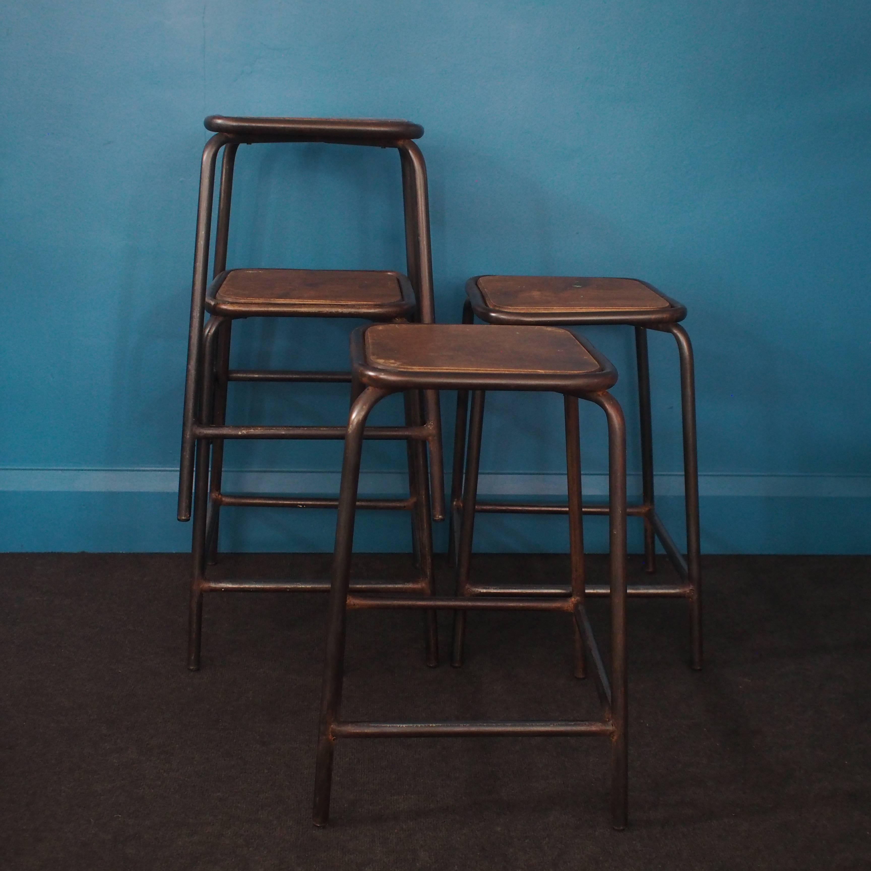 Welsh Heavy Tubular Steel Factory Stools, circa 1950, Set of Six