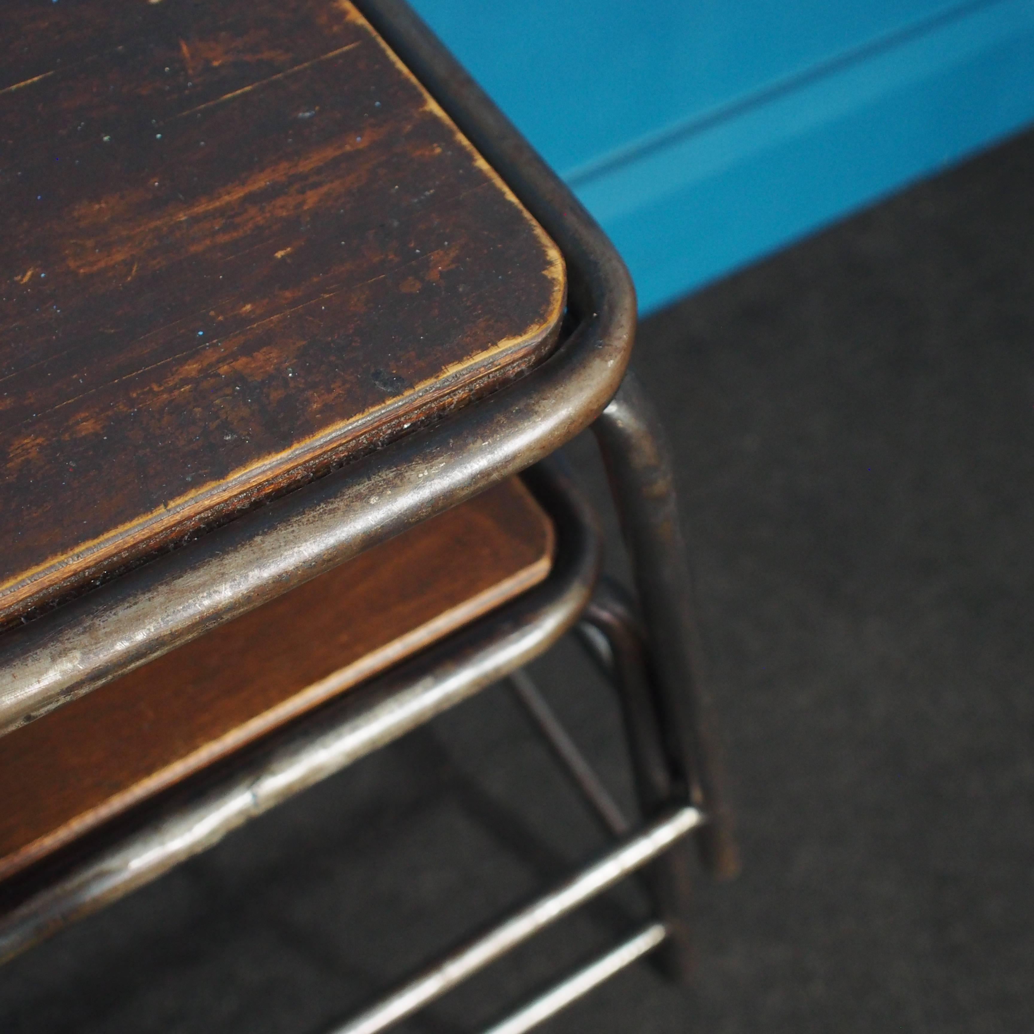 Industrial Heavy Tubular Steel Factory Stools, circa 1950, Set of Six