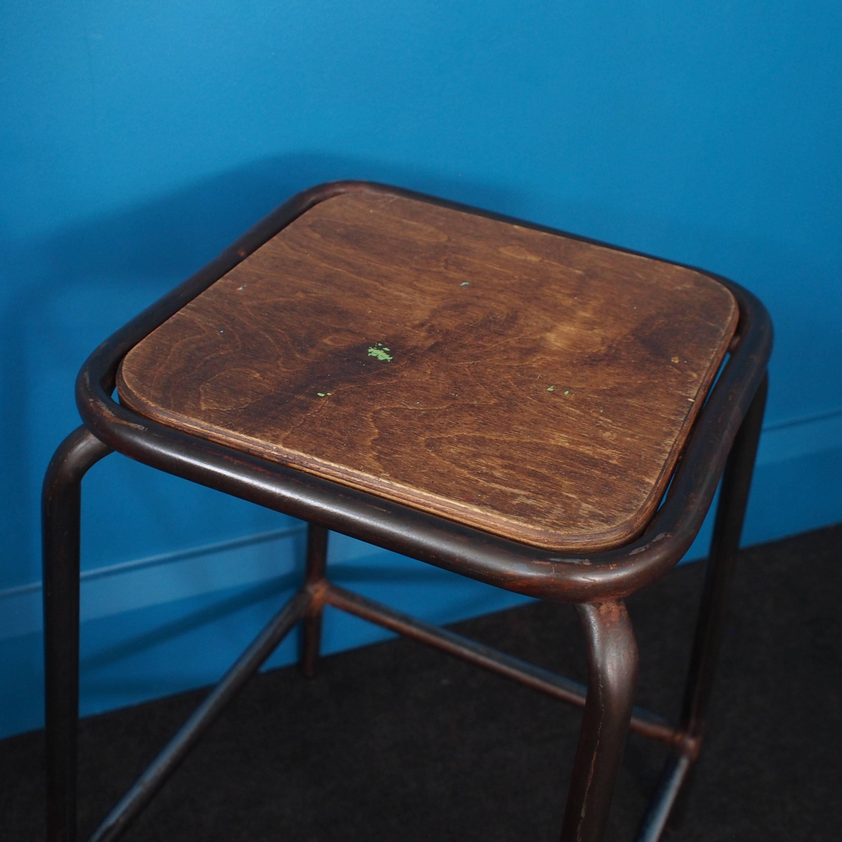 20th Century Heavy Tubular Steel Factory Stools, circa 1950, Set of Six