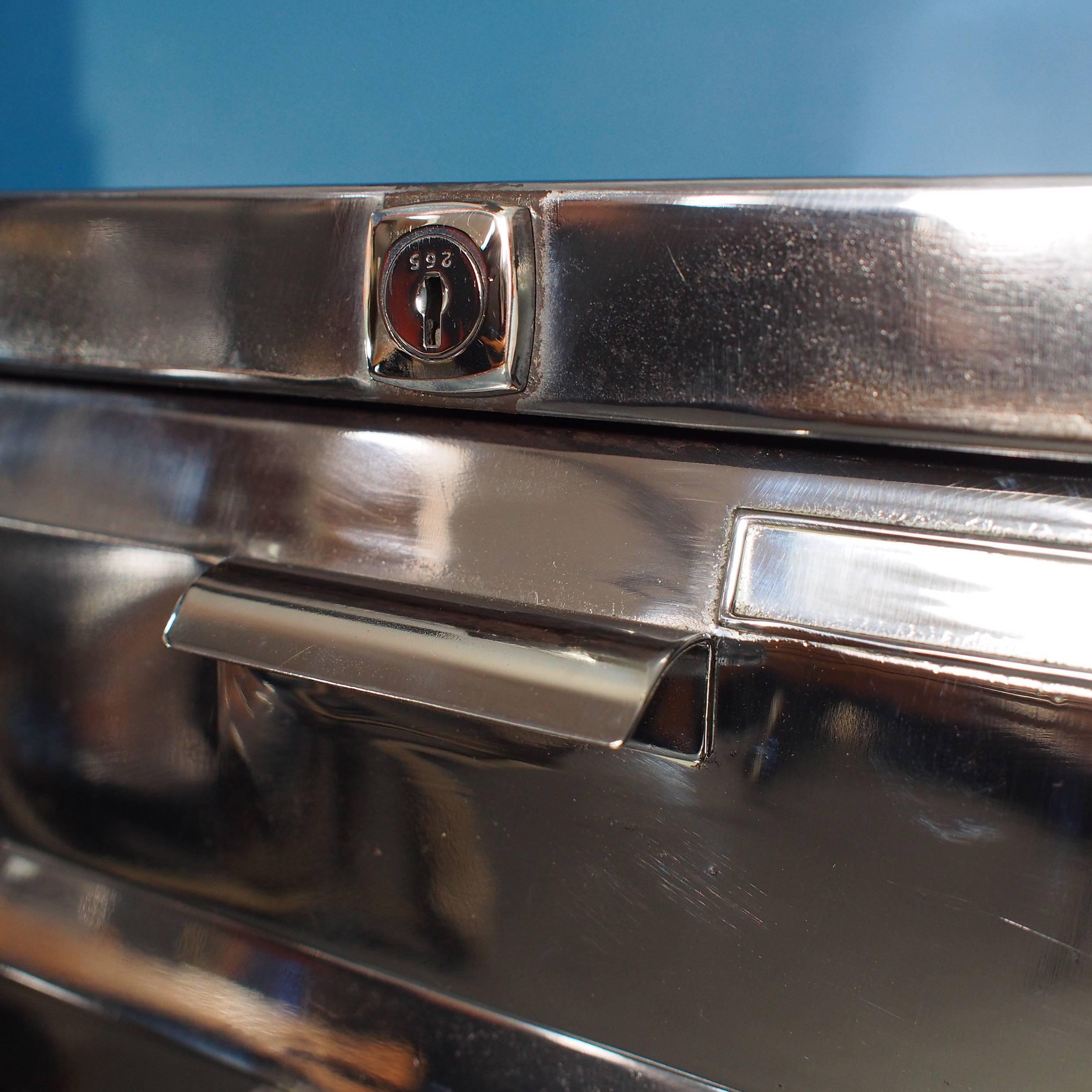 polished steel filing cabinet