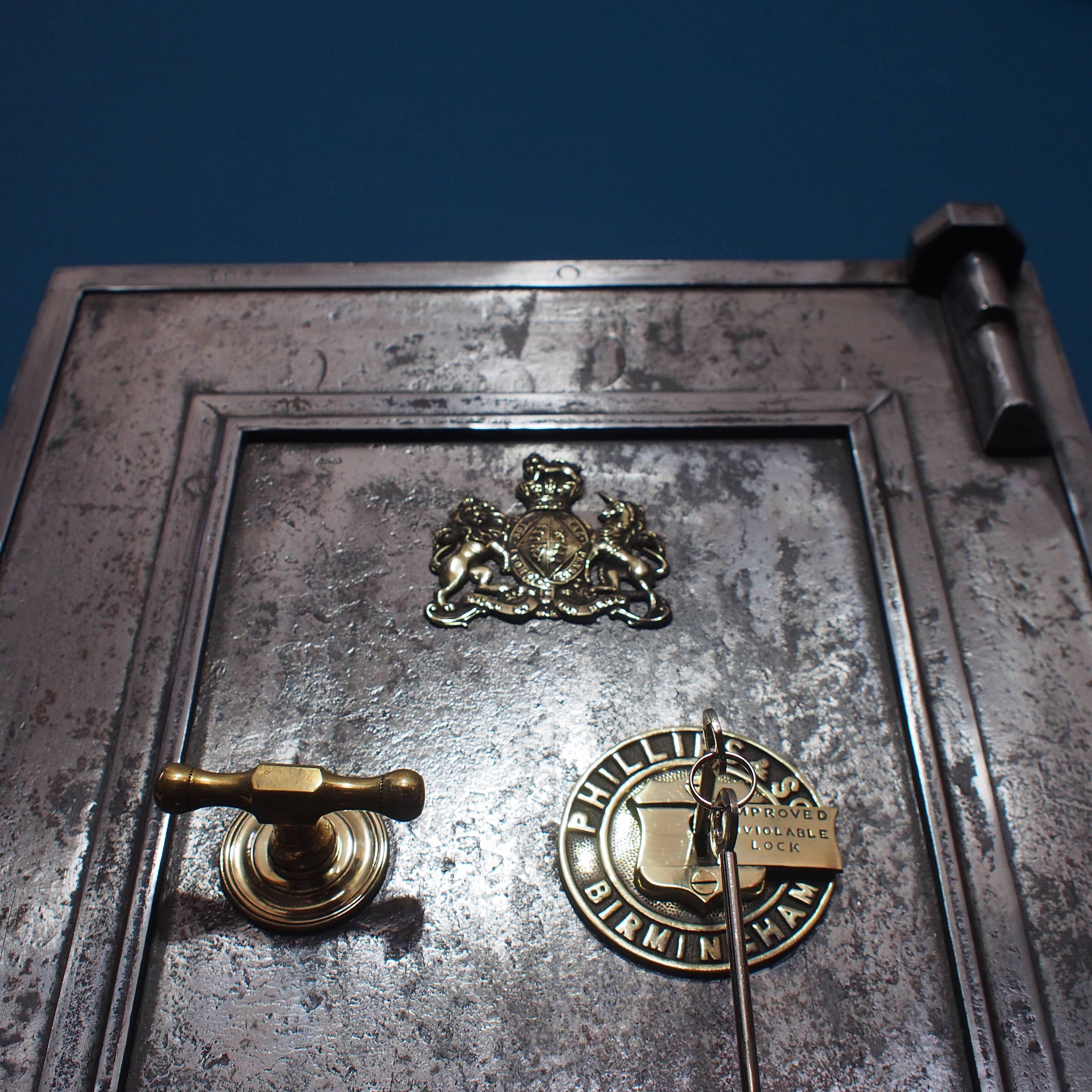 Industrial Antique English Steel and Brass Safe by Phillips and Son, circa 1900