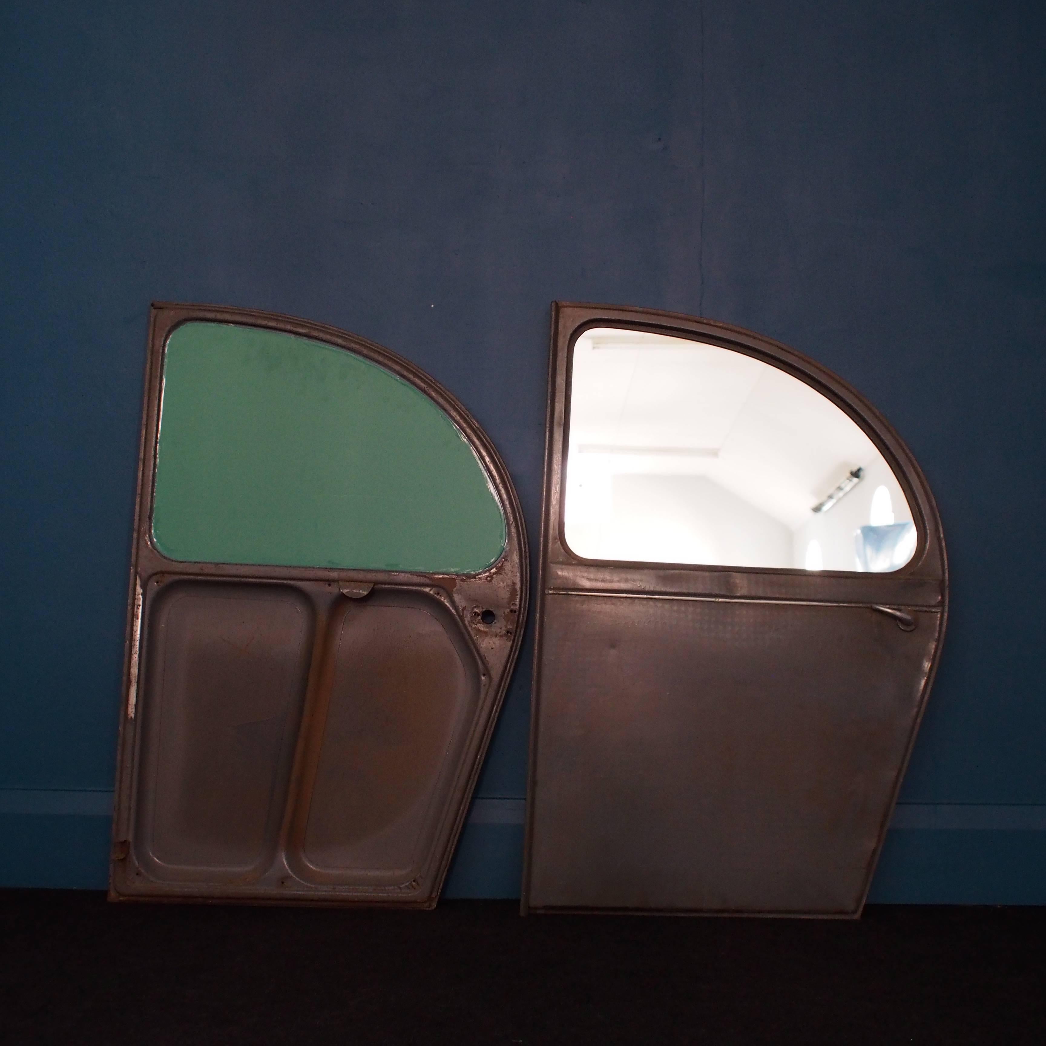Industrial Vintage Mirrors, Pair of Citroen 2CV Rear Doors 1