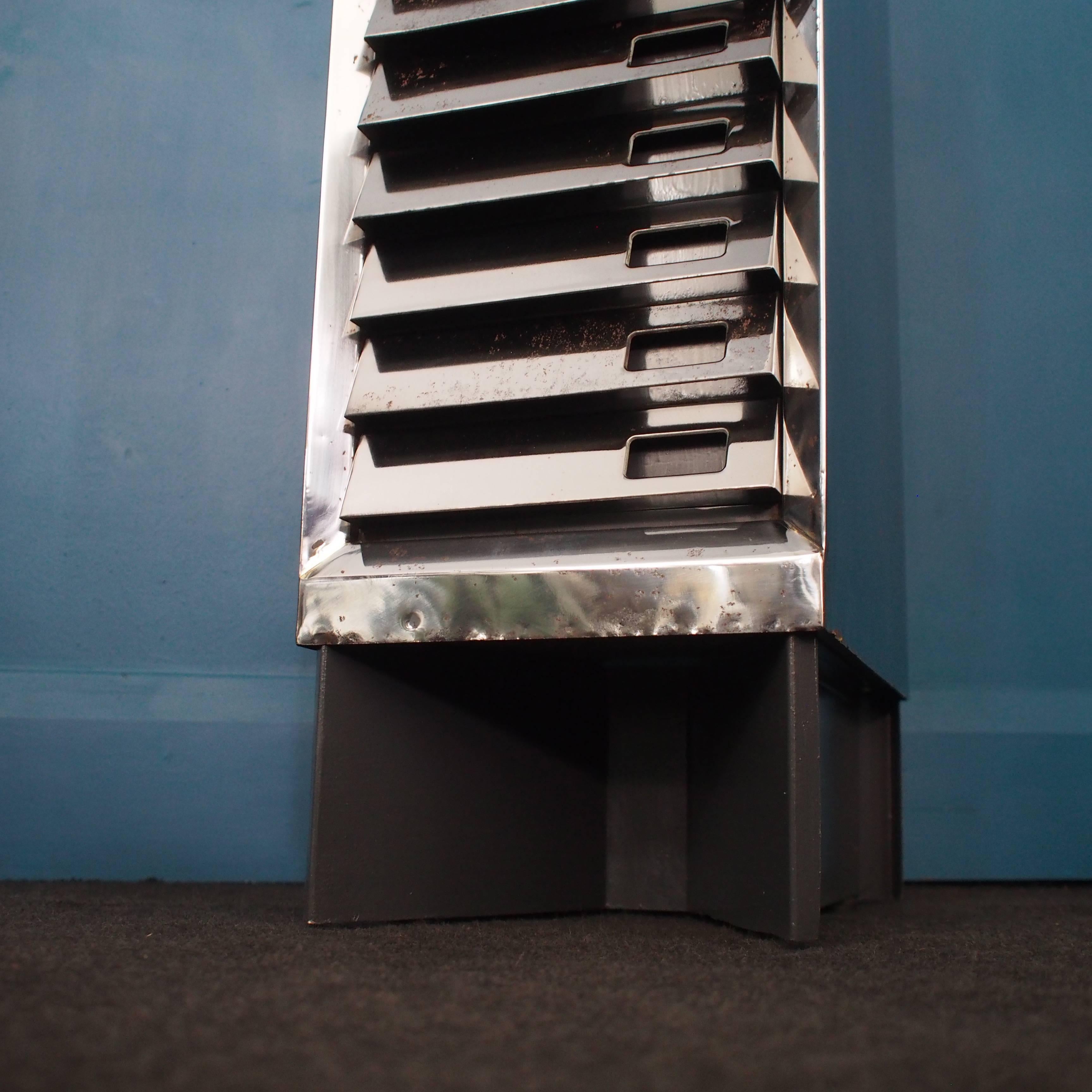 20th Century Old Polished Steel Filing Cabinet Set on Angular Base, circa 1930 For Sale