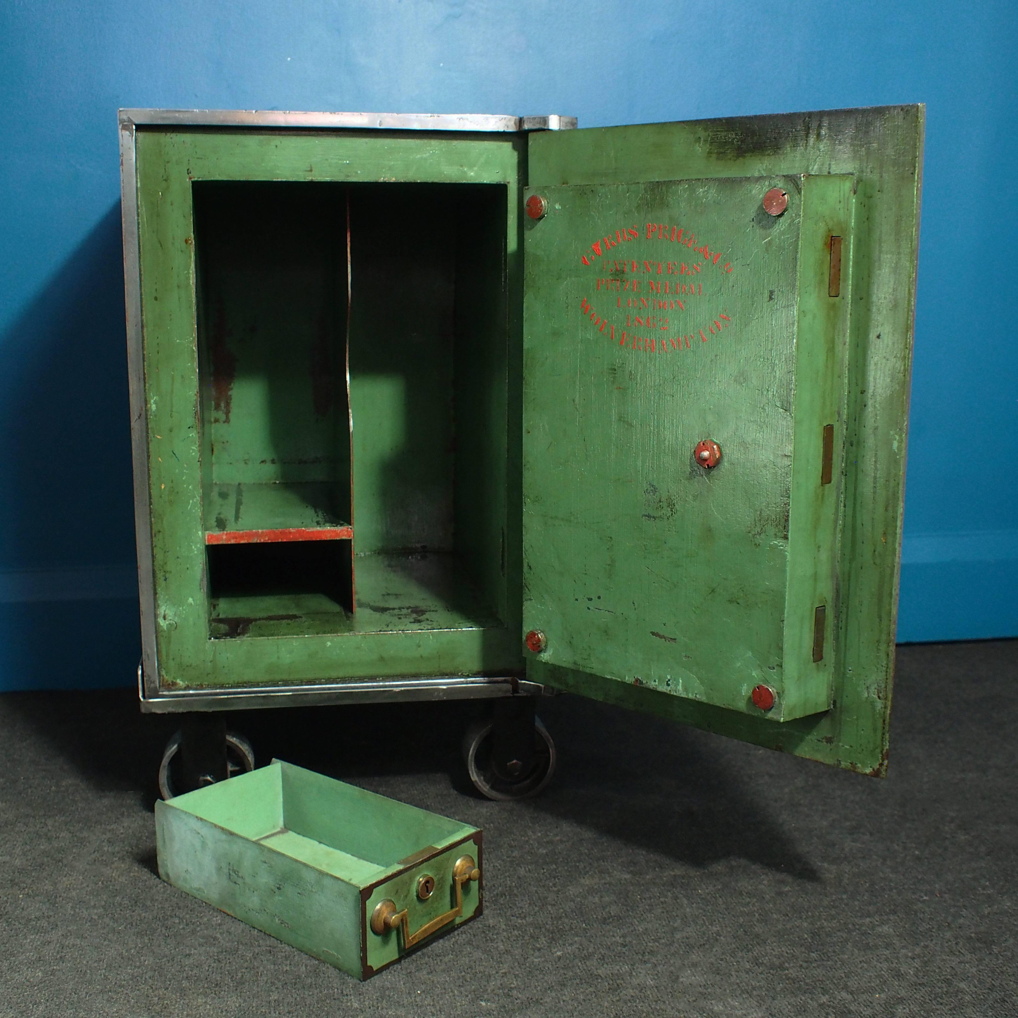 Fire-Proof Safe with Original Key Set on Bespoke Steel Trolley, 1800s 1