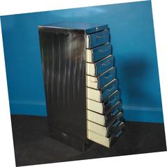 Vintage Steel Filing Cabinet with Nine Deep Drawers, Stripped and Polished 1940s