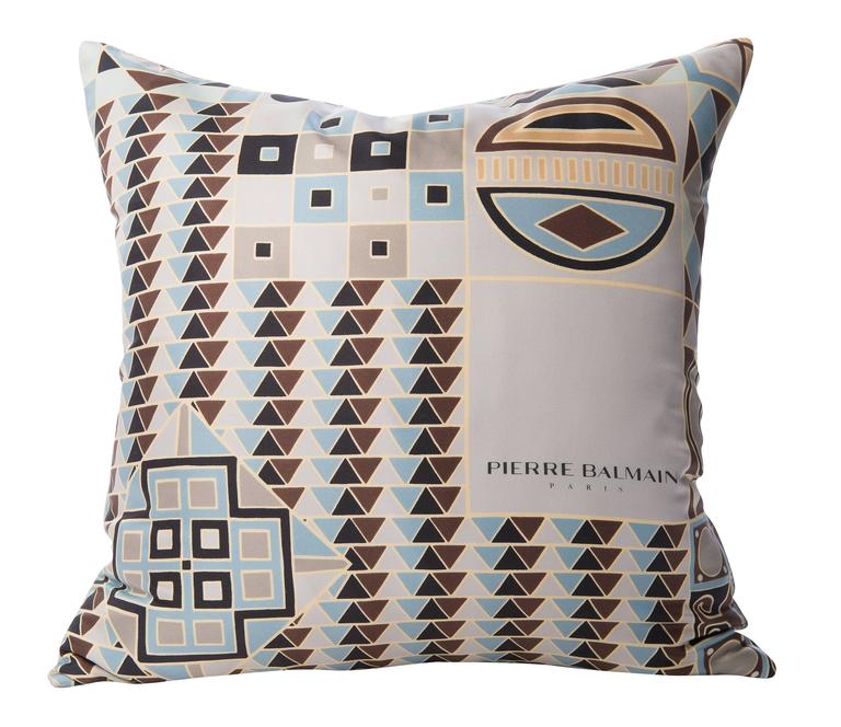 Vintage Pierre Balmain Silk Scarf and Irish Linen Cushion Pillow Set at