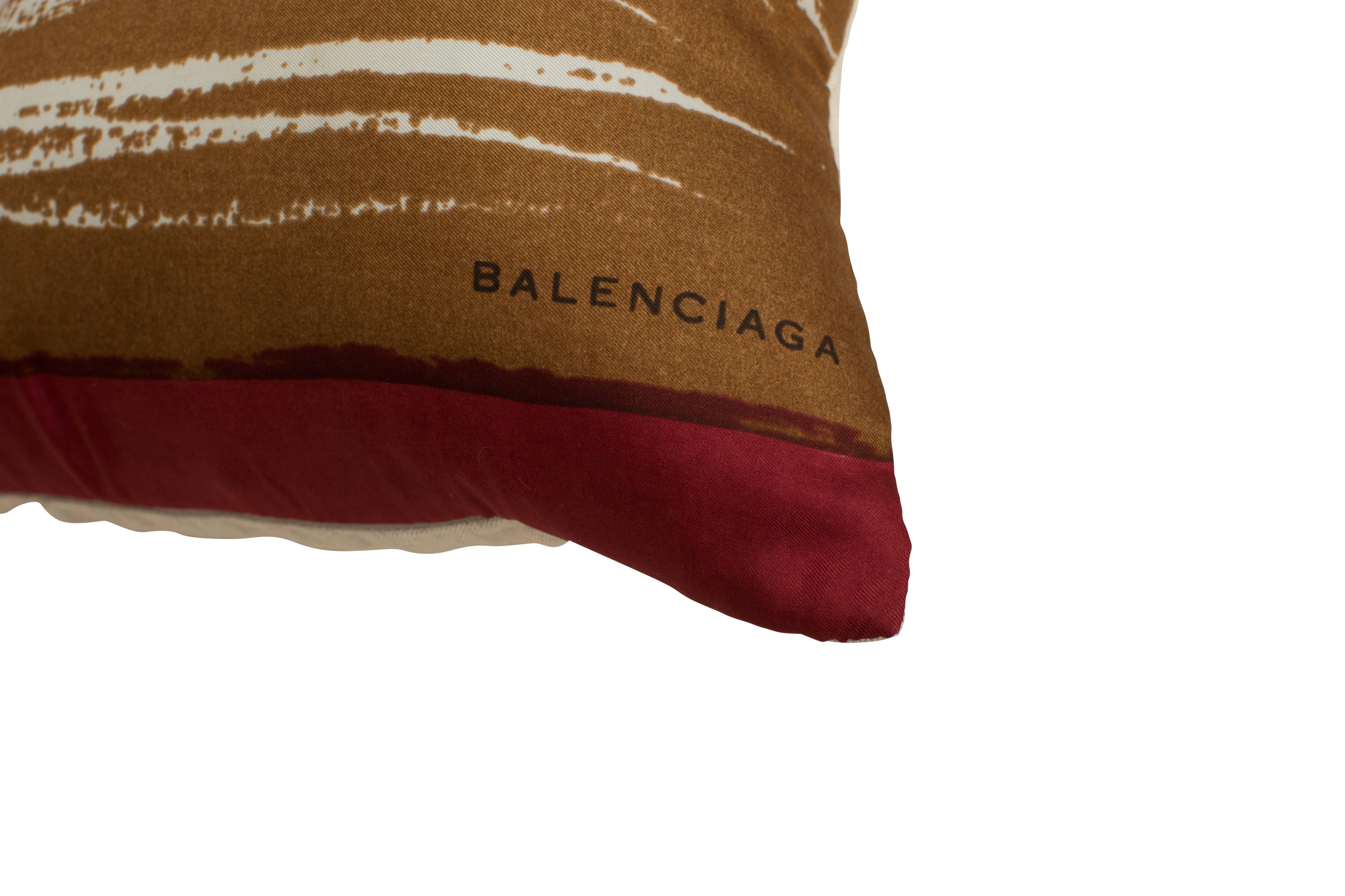 Mid-Century Modern Pair of Vintage Balenciaga Silk Scarf and Irish Linen Cushions Pillows For Sale