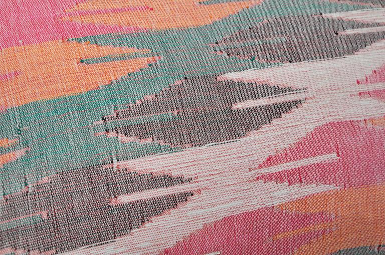 Vintage Nepali Orange White Red and Green Dhaka with Irish Linen