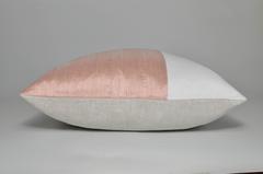 French Antique Pink Peach Silk and White Irish Linen Geometric Cushion Pillow