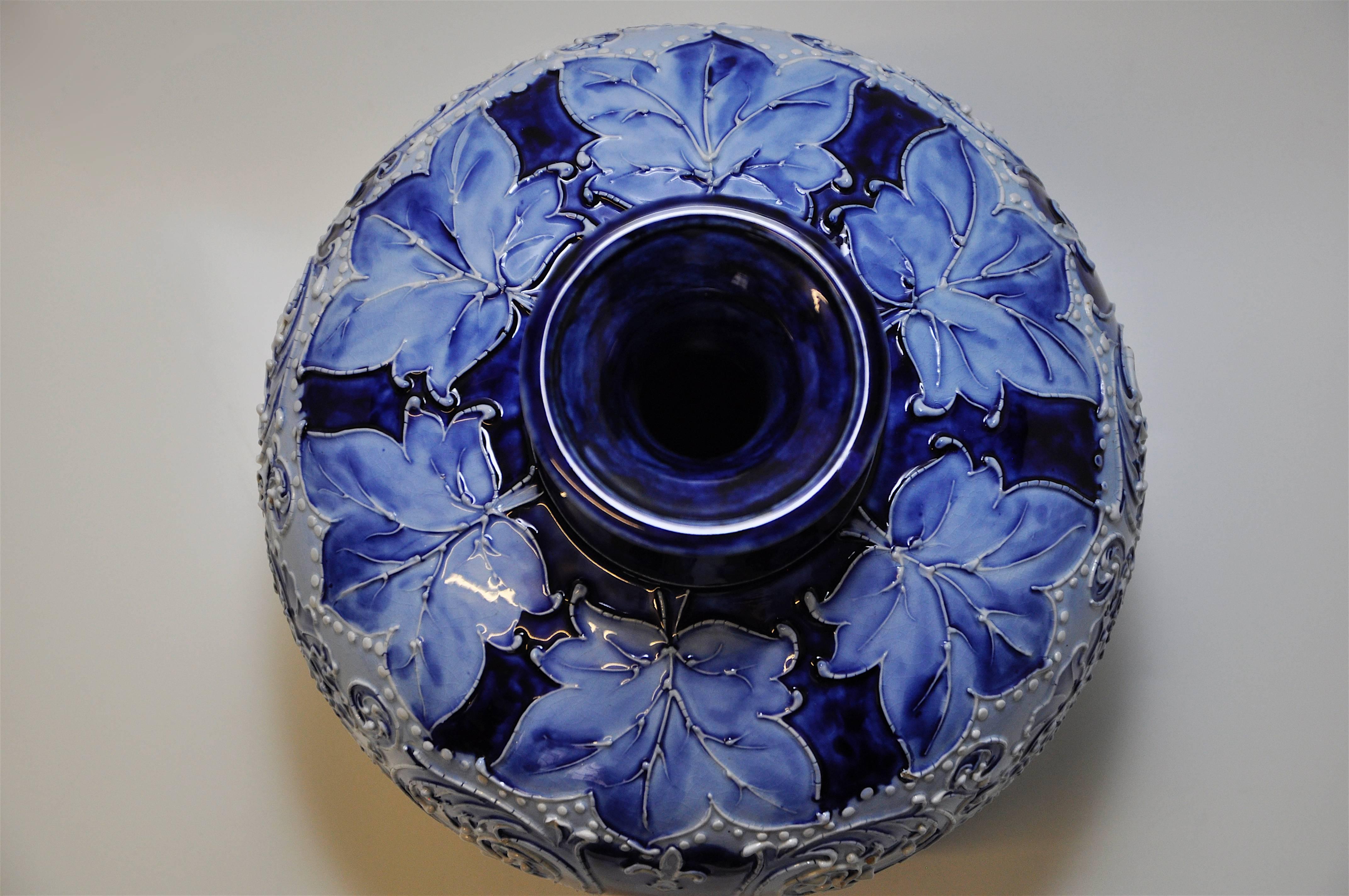 20th Century Large Rare Florian Ware Moorcroft Macintyre Blue Vase Pot Art Pottery For Sale