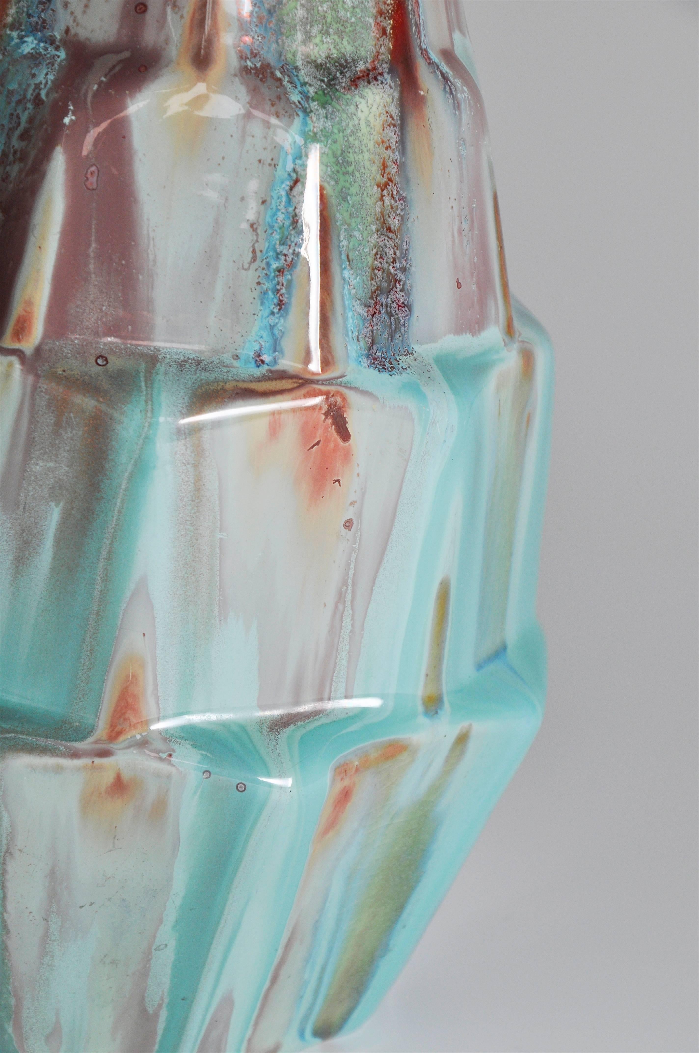 Rare French Art Deco Gabriel Fourmaintraux Desvres Pot Turquoise Ceramic Vase For Sale 2