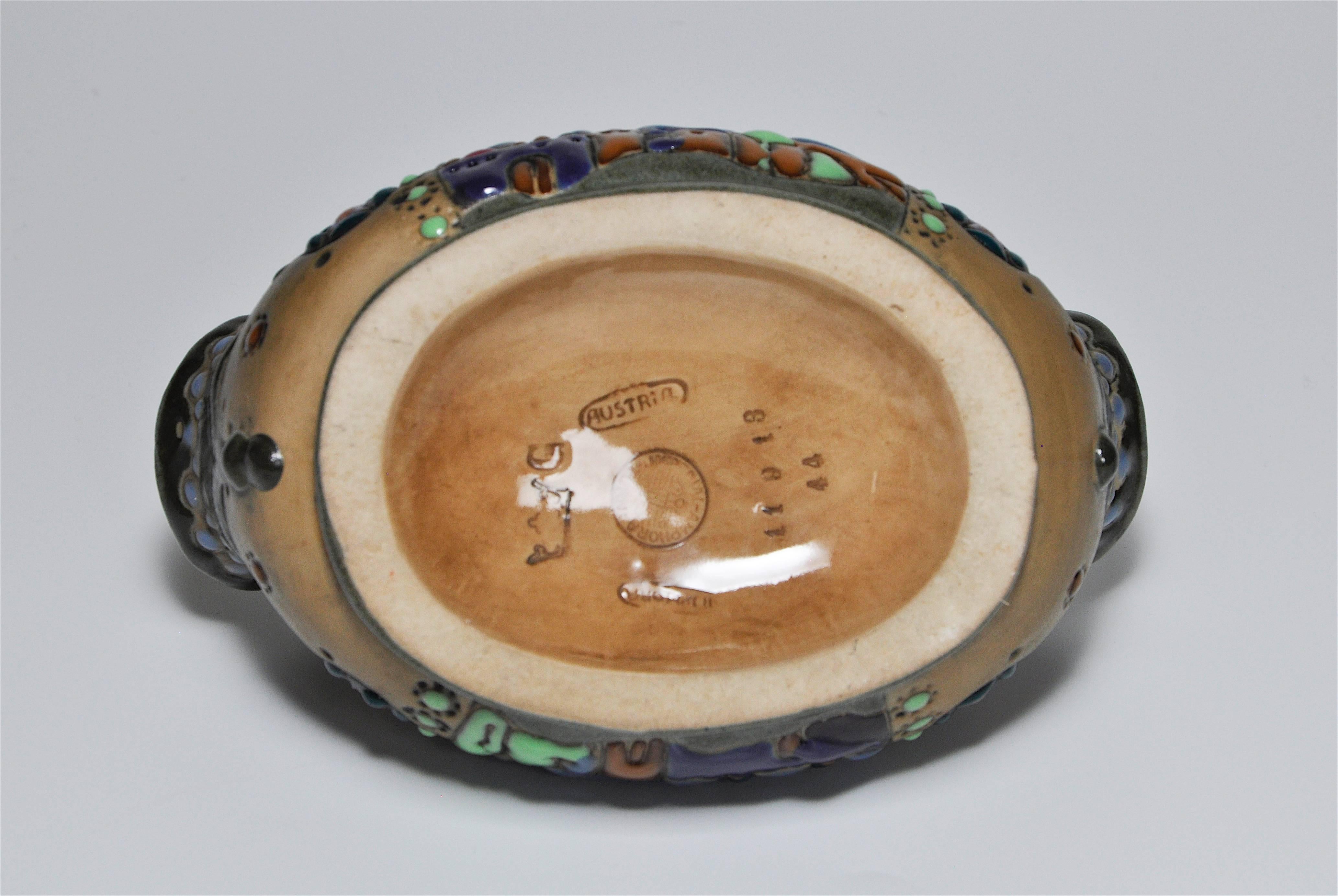 Rare Riessner and Kessel Amphora Ceramic Art Nouveau Pottery Basket For Sale 5