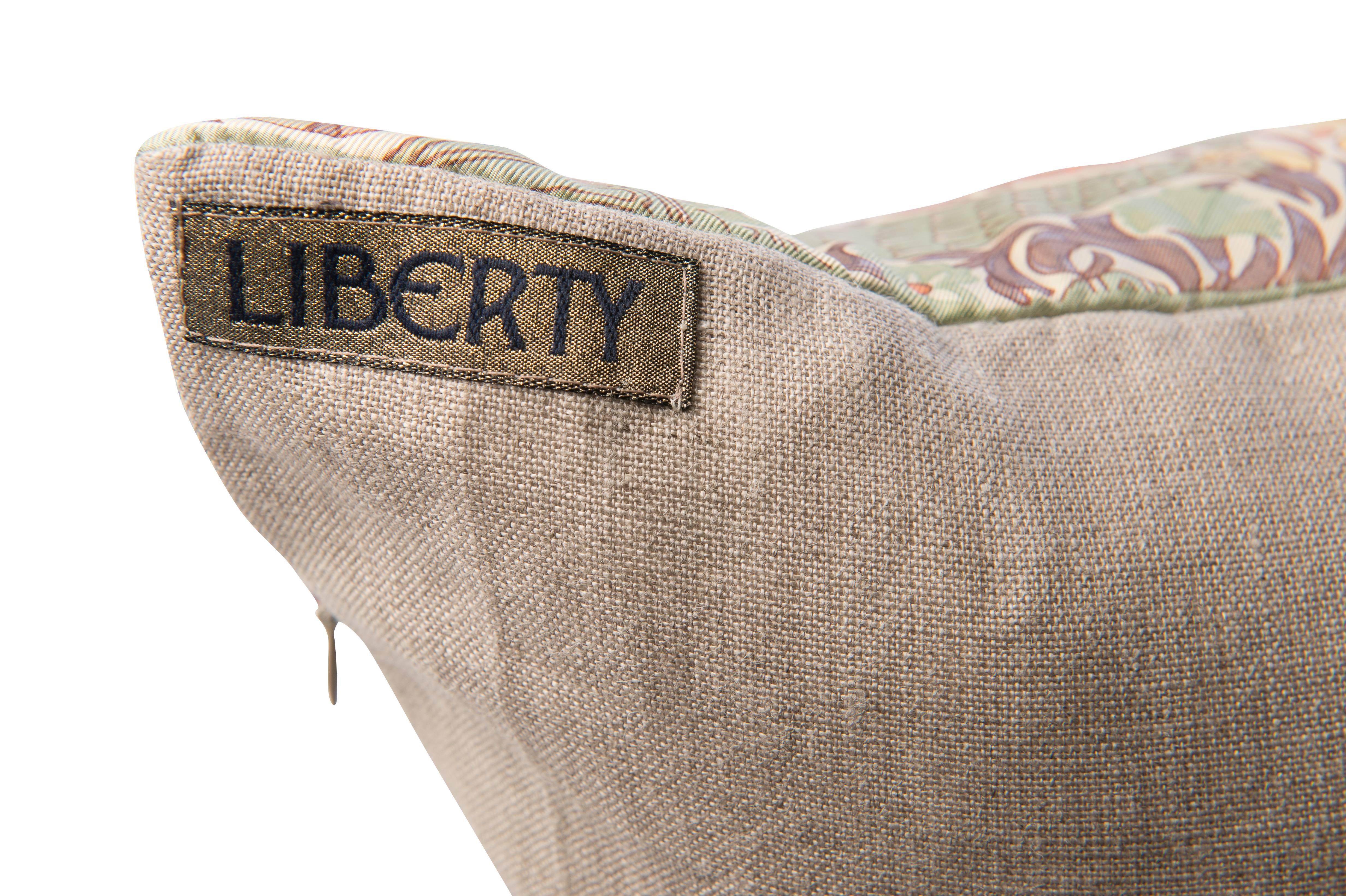 Hand-Crafted Vintage Liberty of London Peacock Print Silk Scarf Irish Linen Cushion Pillow For Sale