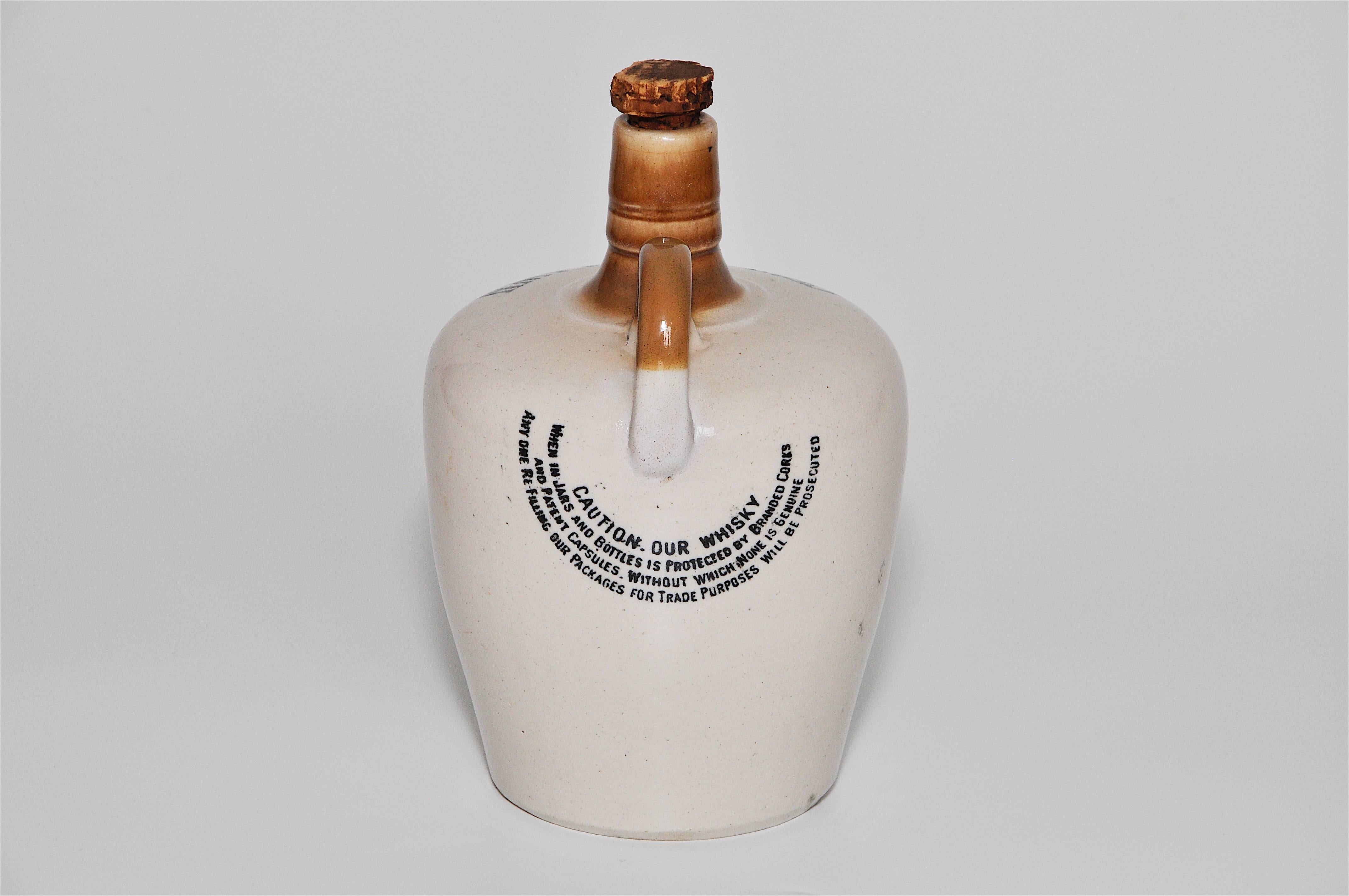 Victorian Old Antique Irish Whiskey Ceramic Stoneware Jug