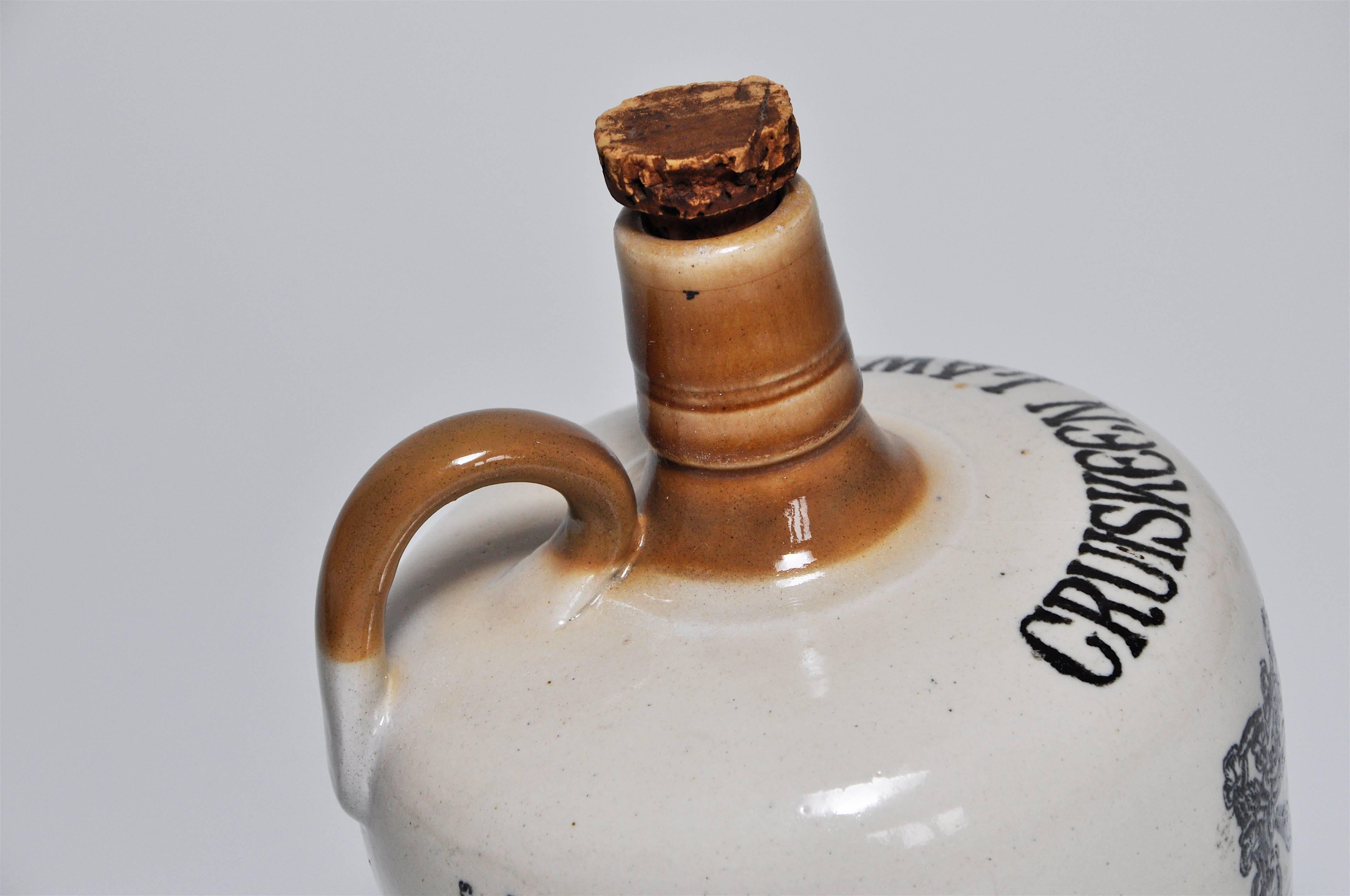 Old Antique Irish Whiskey Ceramic Stoneware Jug In Excellent Condition In Great Britain, Northern Ireland