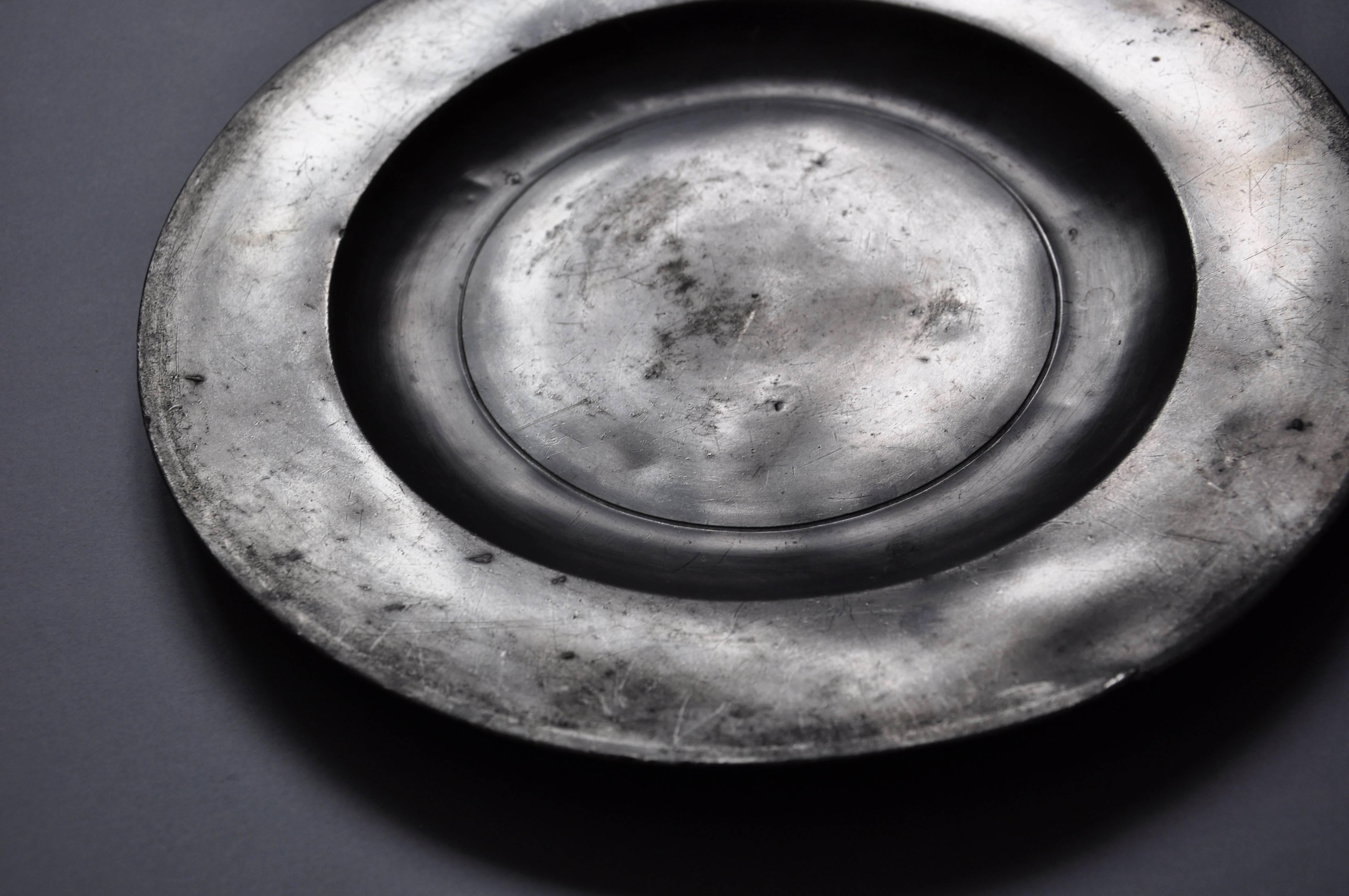 Antique Irish Pewter Plate, Georgian Dish Marked 1