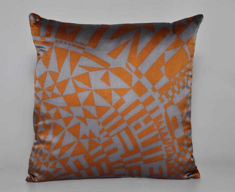 Vintage Fendi Grey Bronze Scarf with Irish Linen Geometric Cushion Pillow For Sale at 1stdibs