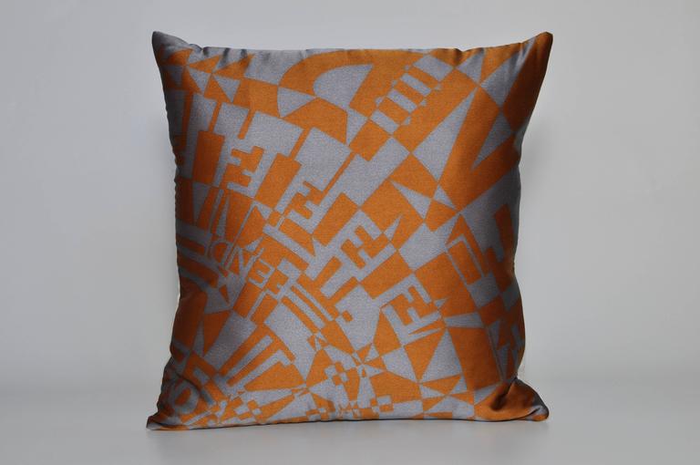 Vintage Fendi Grey Bronze Scarf with Irish Linen Geometric Cushion