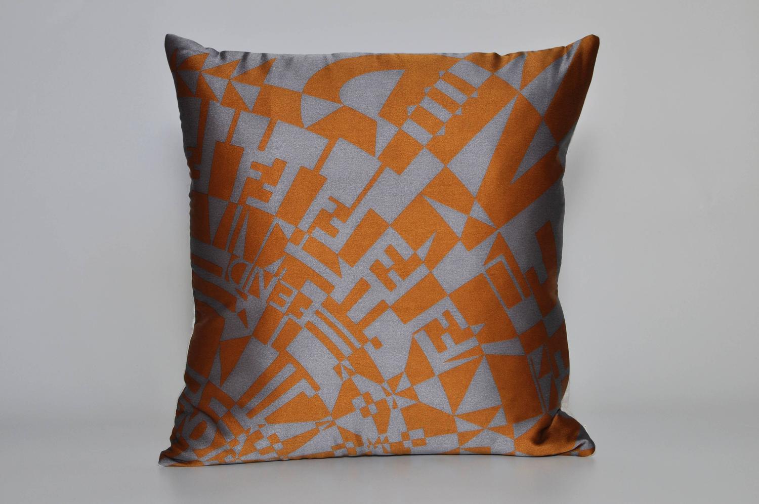 Vintage Fendi Grey Bronze Scarf with Irish Linen Geometric Cushion