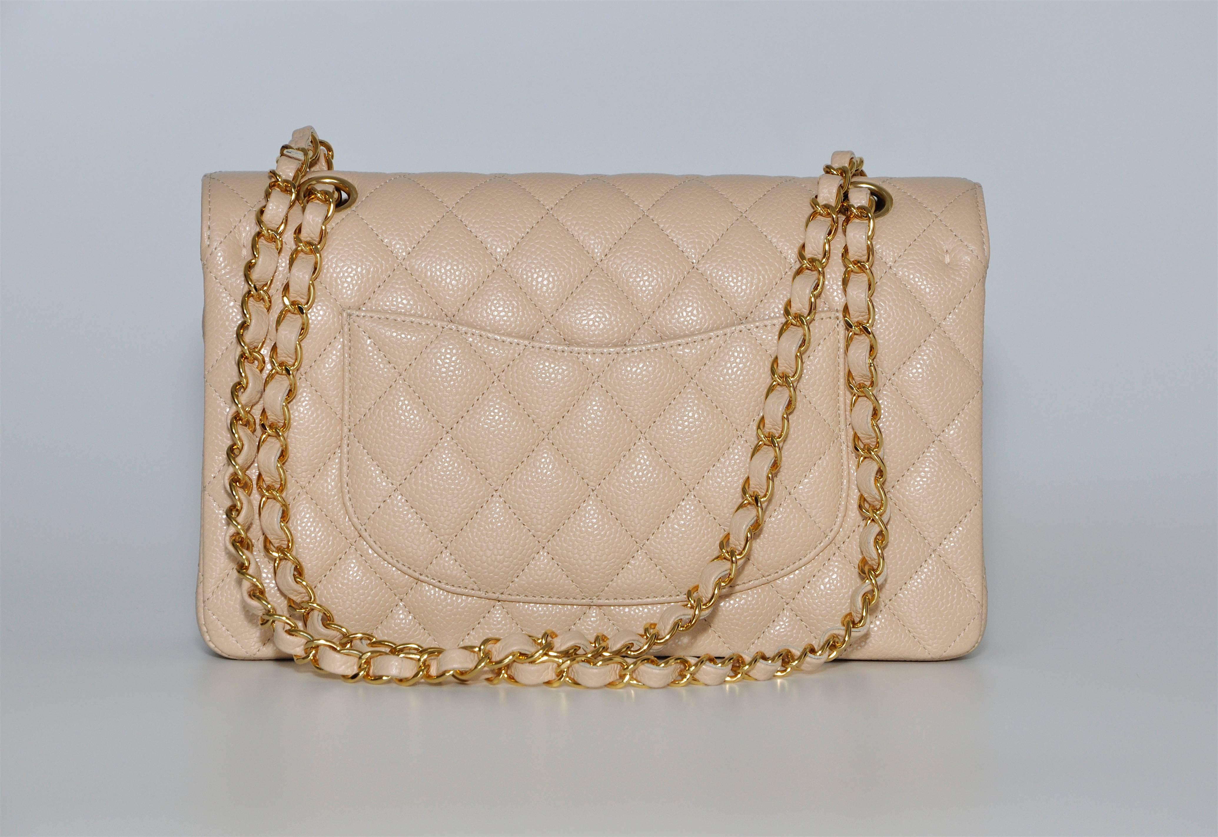 Contemporary Chanel Beige Double Flap Quilted Caviar Bag Handbag Gold Hardware